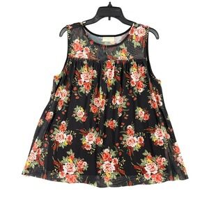 Bobbie Brooks Mesh Tank Floral Whimsigoth Blouse L Fairy Cottagecore Boho Y2K